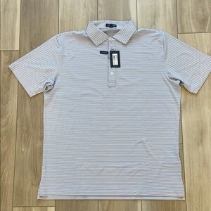 Peter Millar Blue, Orange, and White Striped Golf Polo Shirt